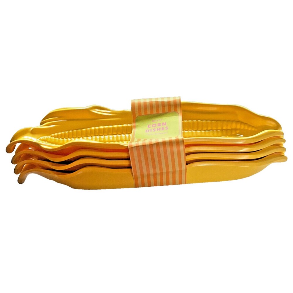 Corn on Cob Trays Dishes Yellow Heavyweight Melamine Set Of 4 Cookout Summer